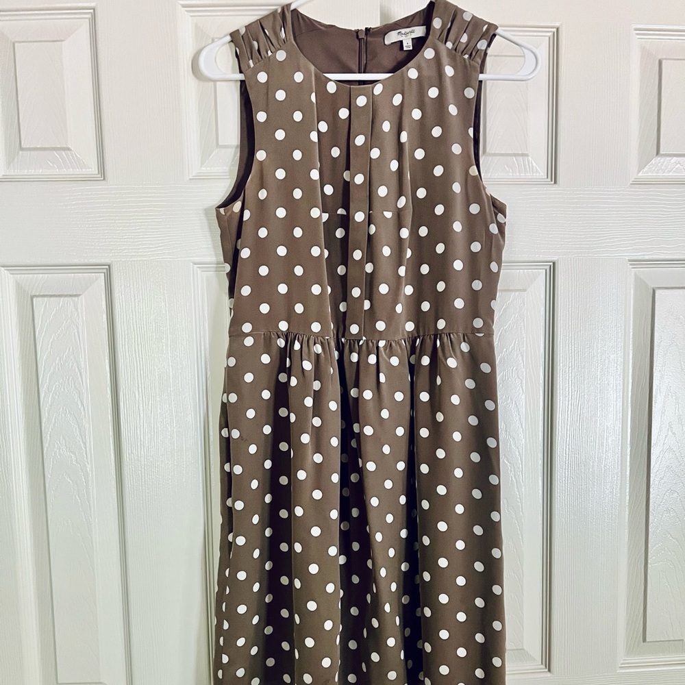 Madewell taupe/cream polka dot dress.